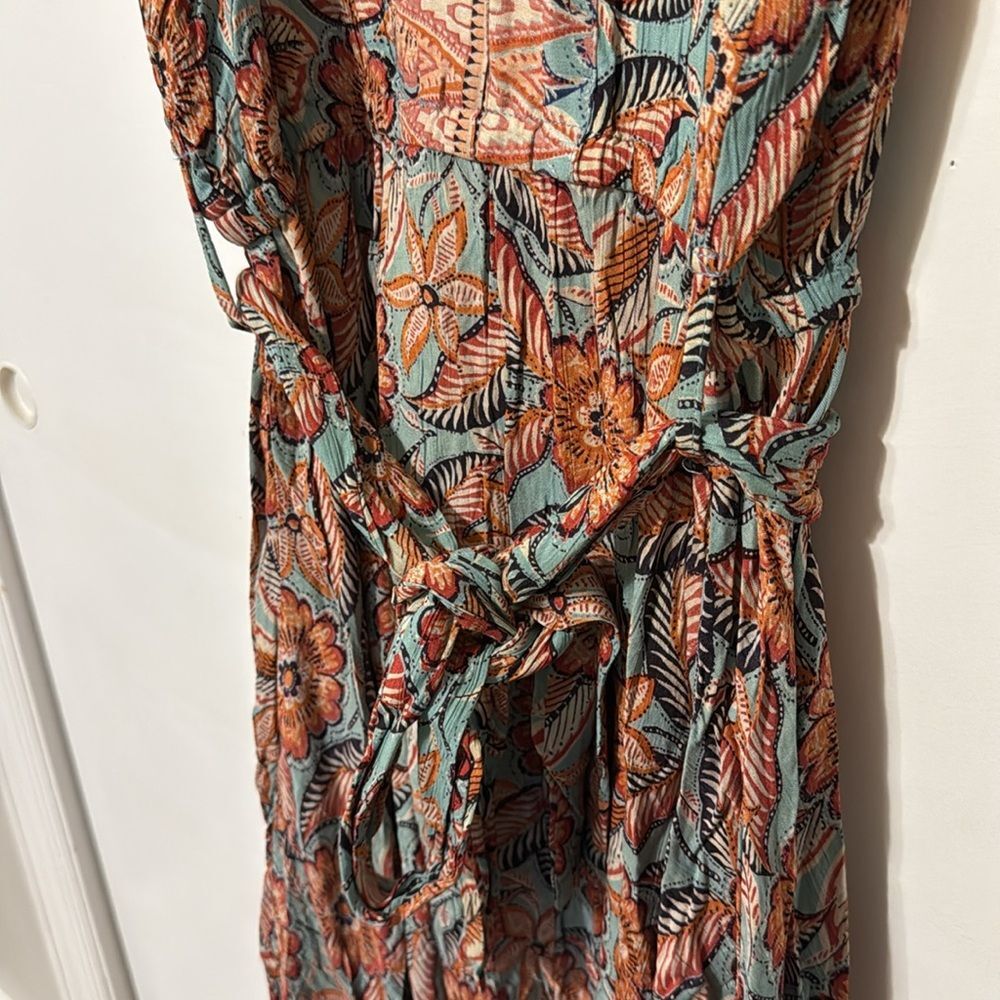 NWT Floral Shark Bite Hem Tank Dress with Waist Belt Tie Large Summer - Picture 6 of 11